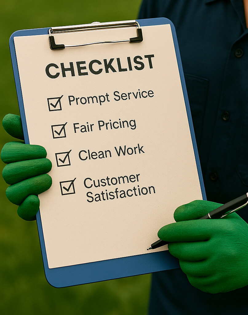 Close-up of a septic service checklist on a clipboard with a pen, symbolizing professional inspection and maintenance documentation.